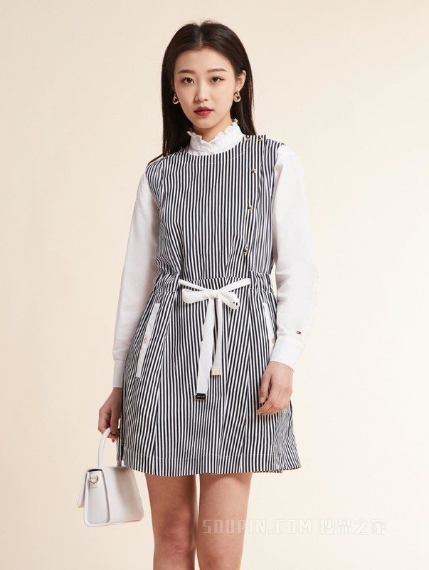 23新款春夏女装纯棉时尚条纹系带收腰无袖连衣裙WW0WW37702