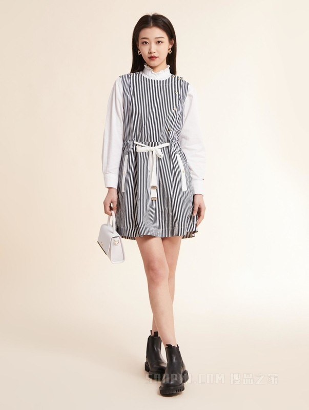 23新款春夏女装纯棉时尚条纹系带收腰无袖连衣裙WW0WW37702