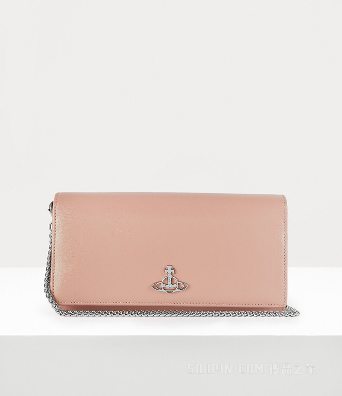 Pearlised Leather Long Wallet Long Chain