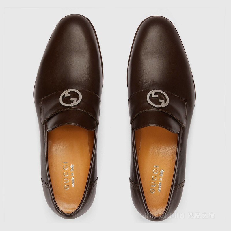 男士互扣式双G乐福鞋 深棕色皮革