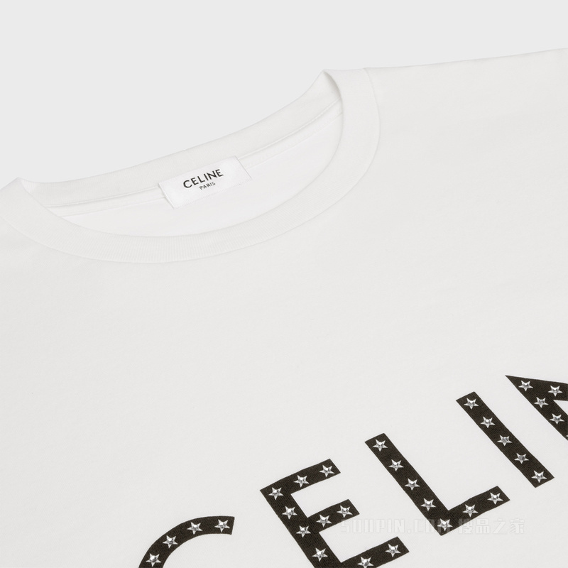 棉质平纹针织水钻宽松T恤 23735