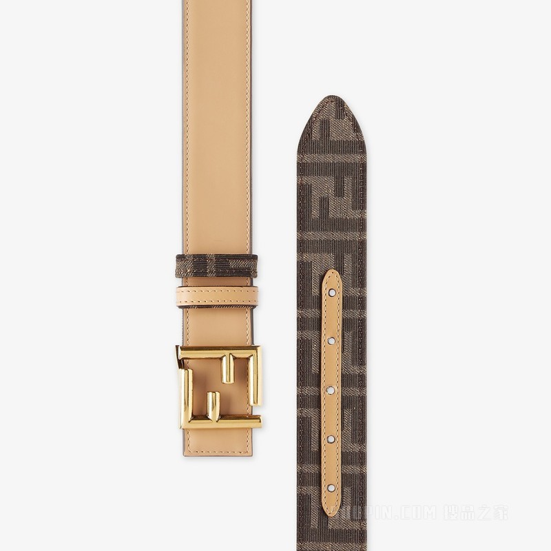FF腰带 米色皮革和FF布料两面用腰带