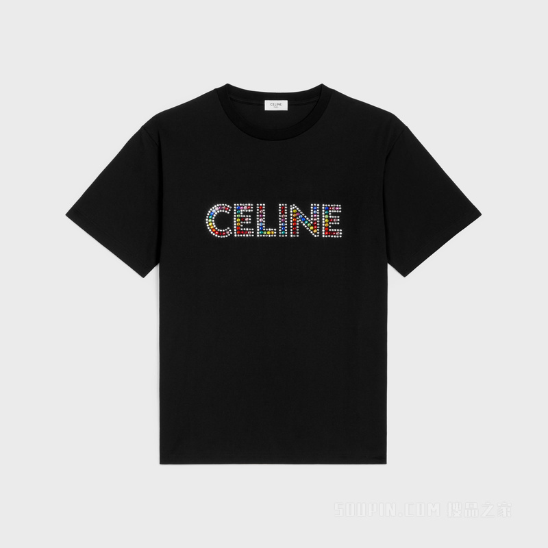 棉质平纹针织水钻宽松T恤 24647