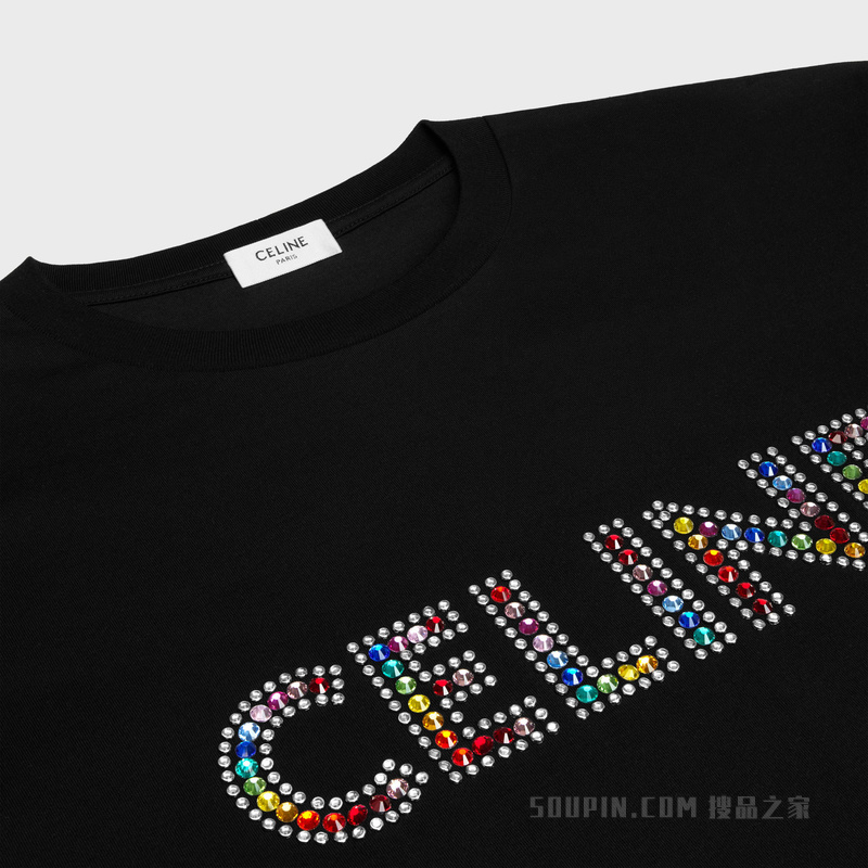 棉质平纹针织水钻宽松T恤 24647