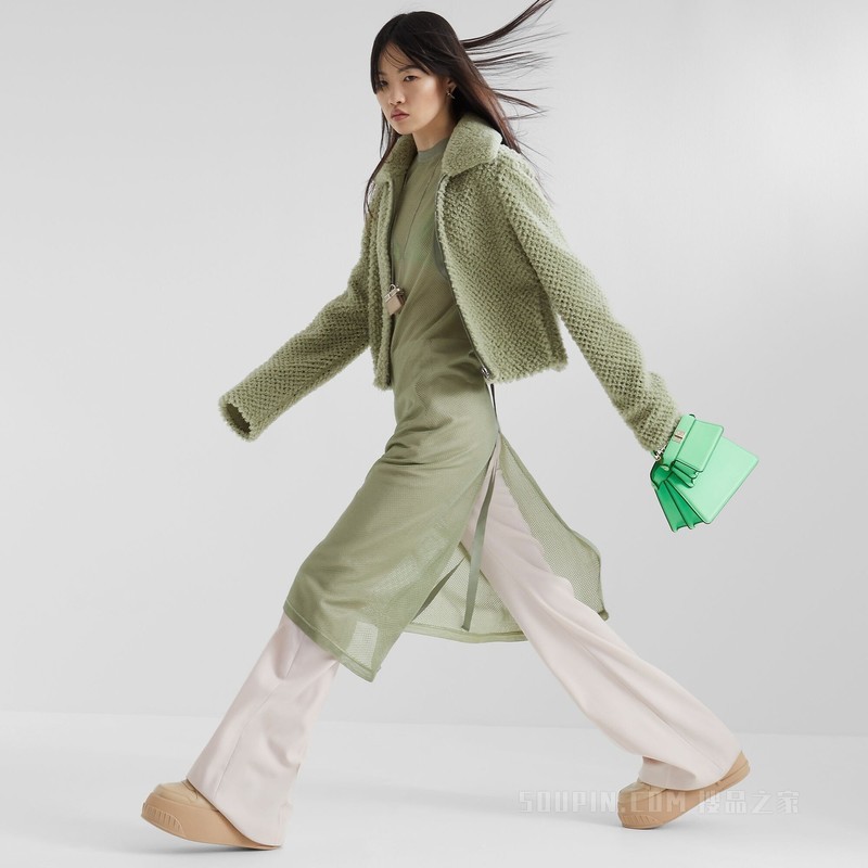 Peekaboo ISeeU Petite 绿色带夹层纳帕皮手袋