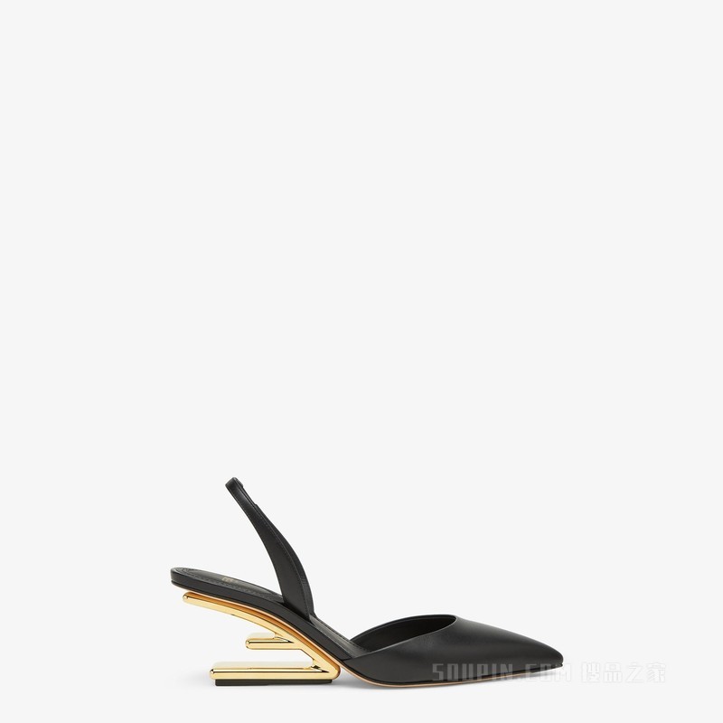 Fendi First 黑色皮革中跟露跟鞋