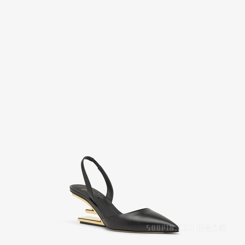 Fendi First 黑色皮革中跟露跟鞋