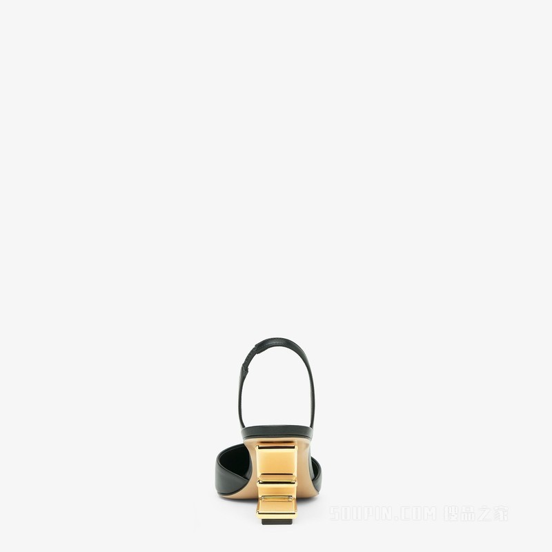 Fendi First 黑色皮革中跟露跟鞋