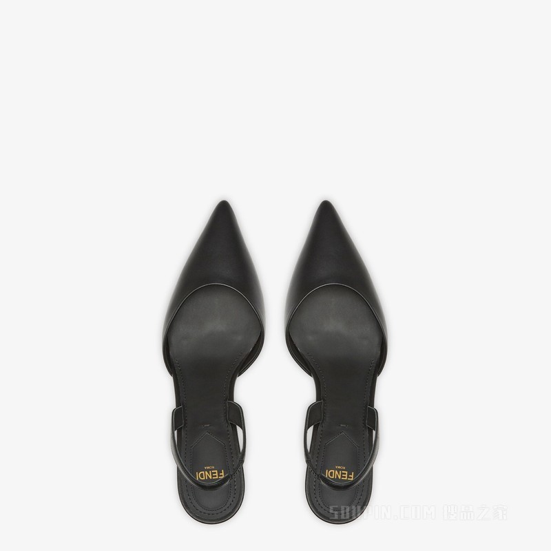 Fendi First 黑色皮革中跟露跟鞋