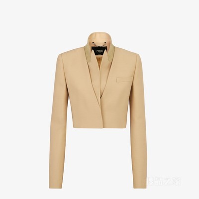 夹克 米色羊毛和桑蚕丝开襟短上衣
