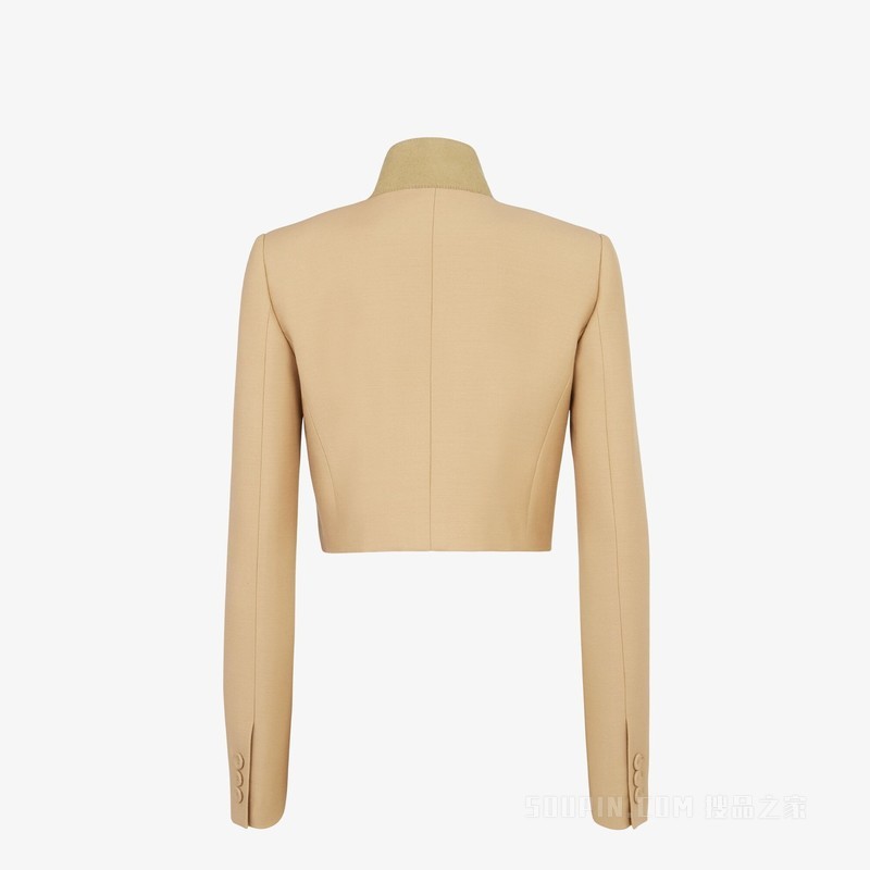 夹克 米色羊毛和桑蚕丝开襟短上衣