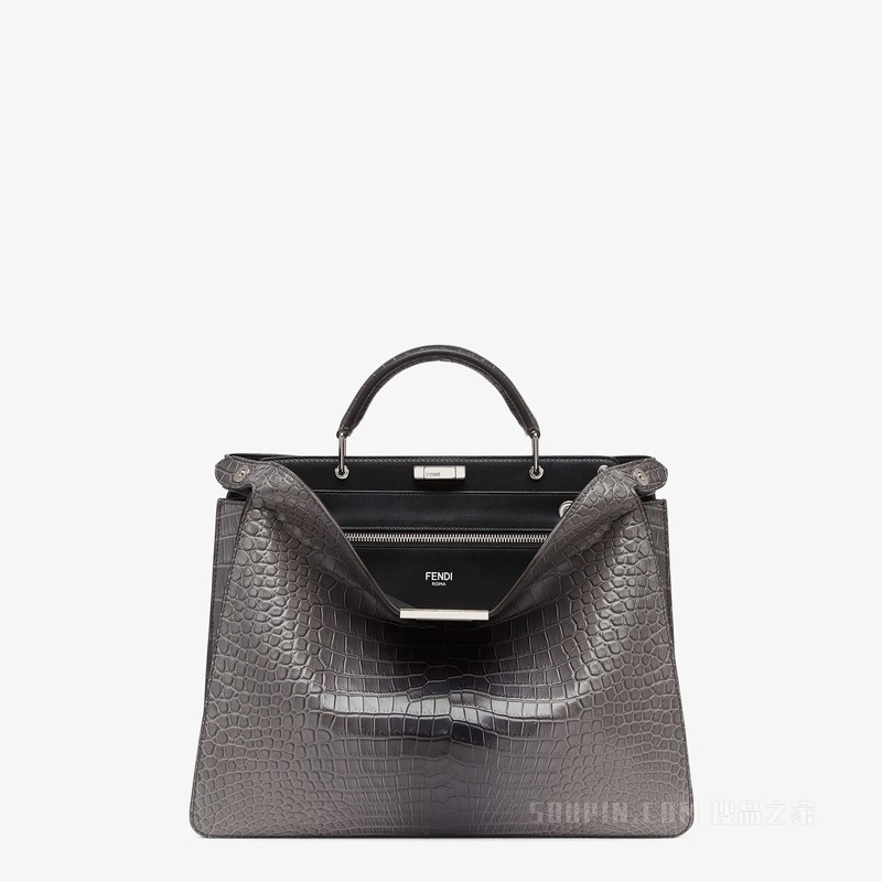 FENDI/芬迪】Peekaboo ISeeU中号手袋渐变灰鳄鱼皮手袋
