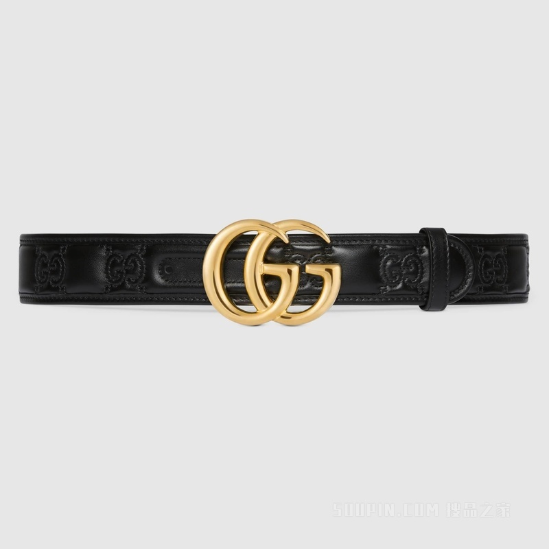 GG Marmont系列Matelassé宽版腰带 黑色皮革