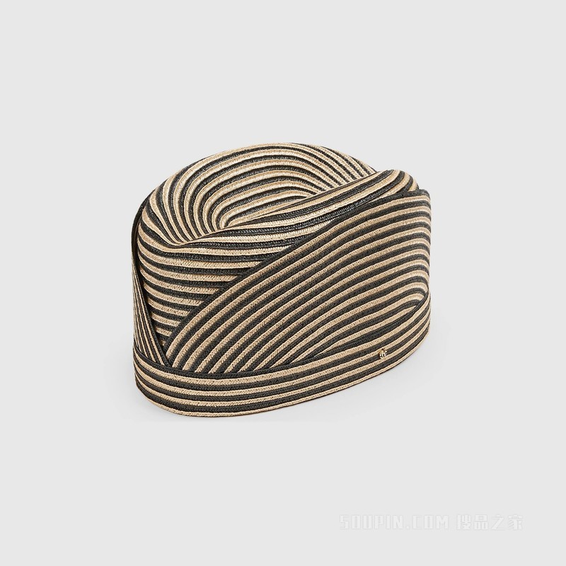 草编效果圆盒帽 原色和黑色