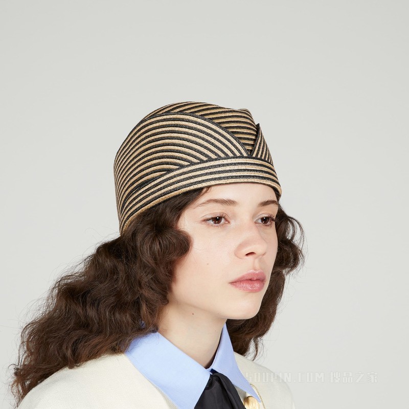 草编效果圆盒帽 原色和黑色