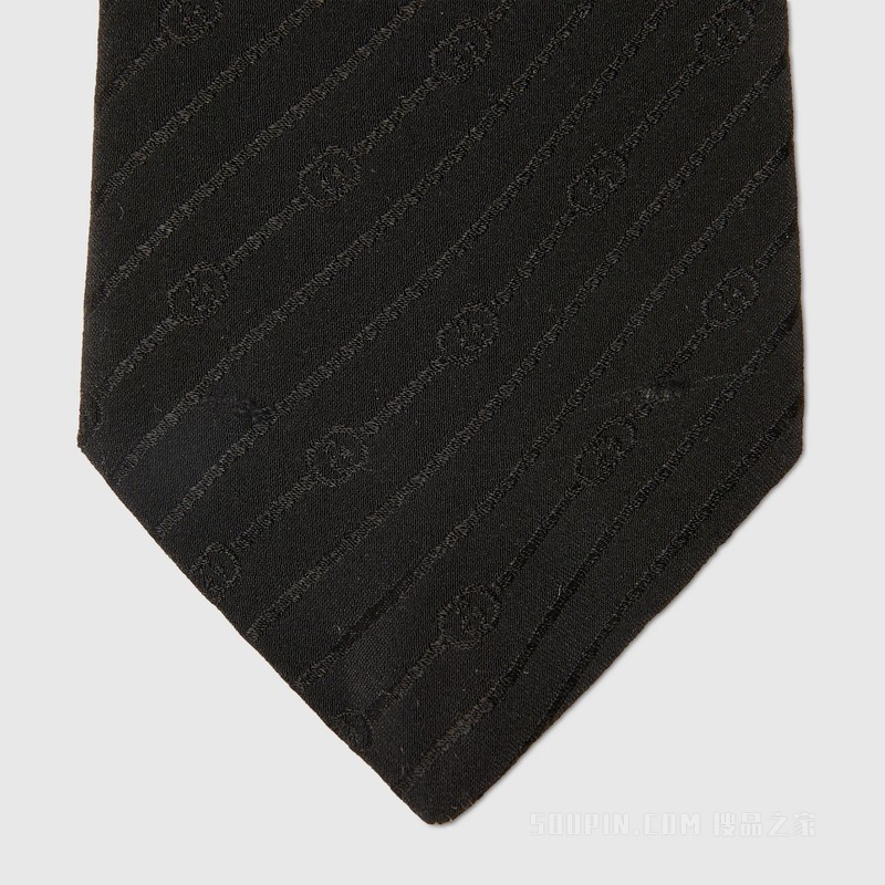互扣式双G真丝绉绸领带 黑色