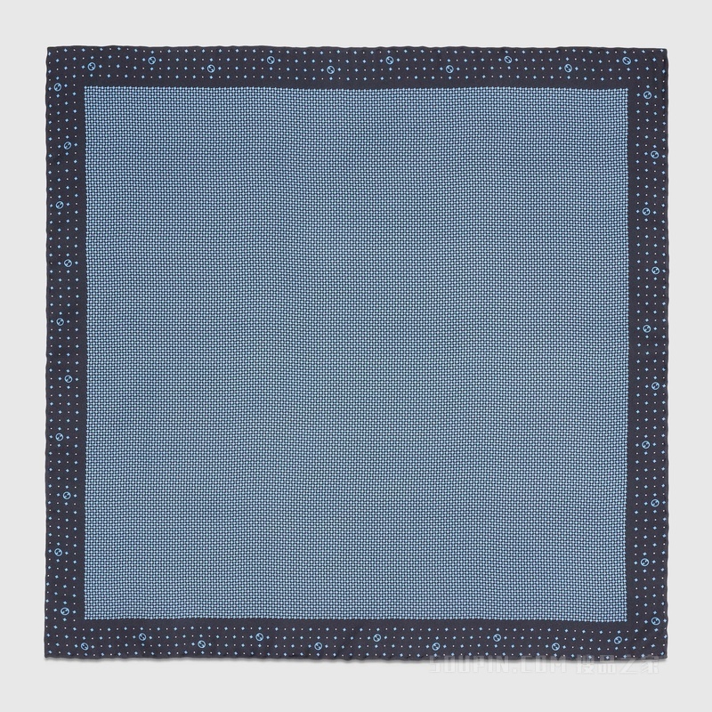 波点菱形真丝口袋方巾 海军蓝和浅蓝色