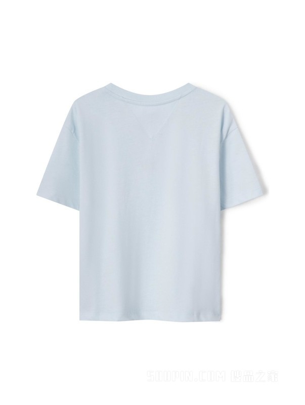 【Tommy Hilfiger】23新款春夏女装经典旗标刺绣圆领透气短袖T恤DW0DW15640 DW0DW15640CYO-搜品之家