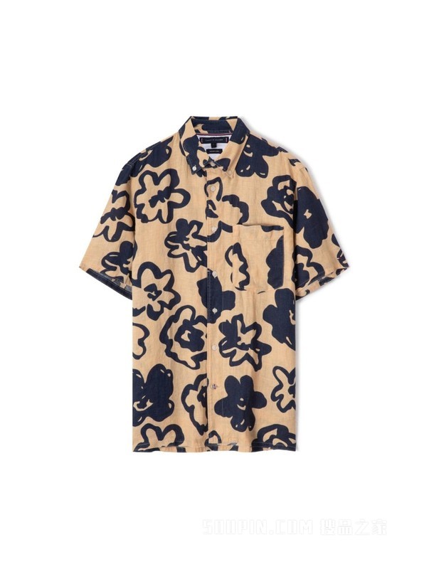 23新款春夏男装亚麻府绸满印度假风短袖衬衫MW0MW30912