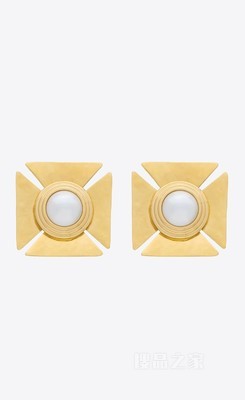 仿珍珠方形金属耳环