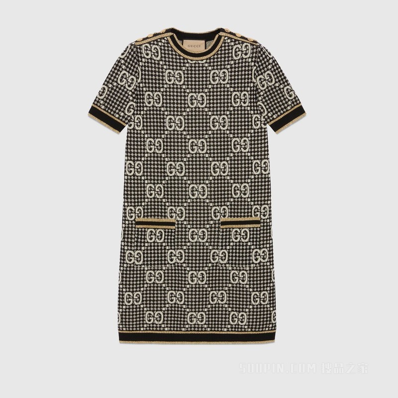 GG羊毛混纺提花连衣裙 灰色