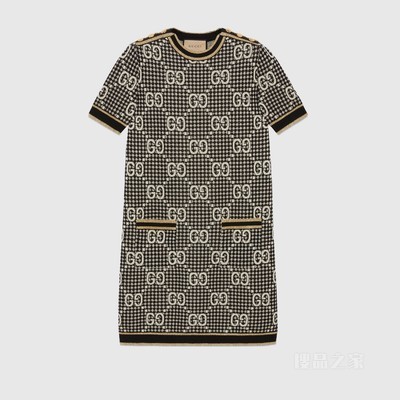 GG羊毛混纺提花连衣裙 灰色