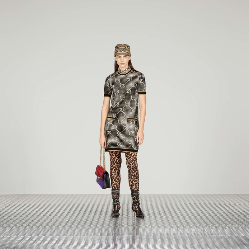 GG羊毛混纺提花连衣裙 灰色