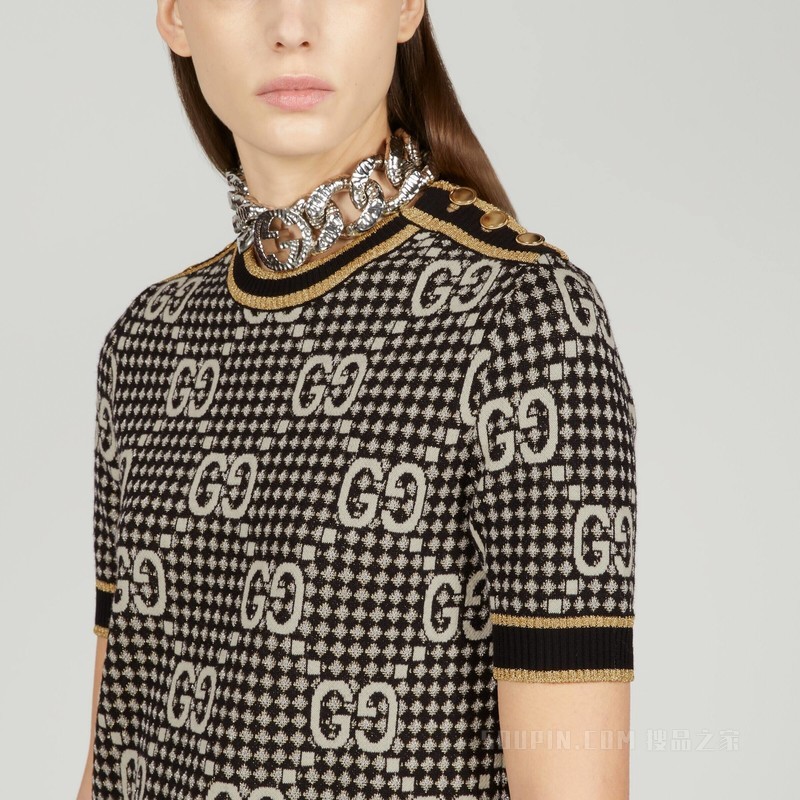 GG羊毛混纺提花连衣裙 灰色