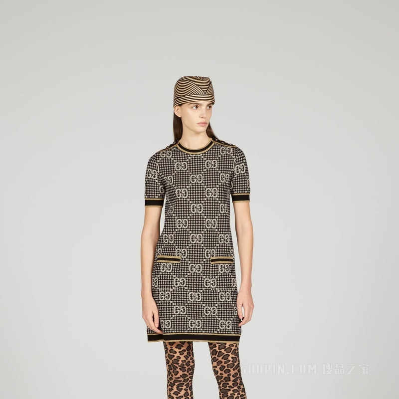 GG羊毛混纺提花连衣裙 灰色