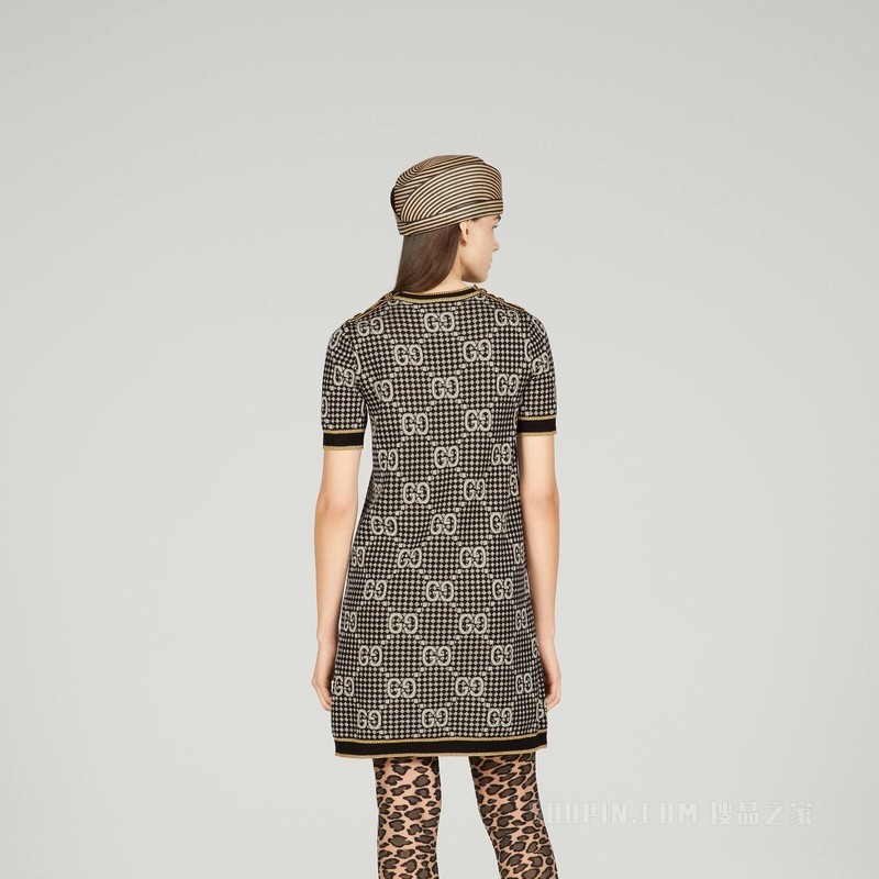 GG羊毛混纺提花连衣裙 灰色