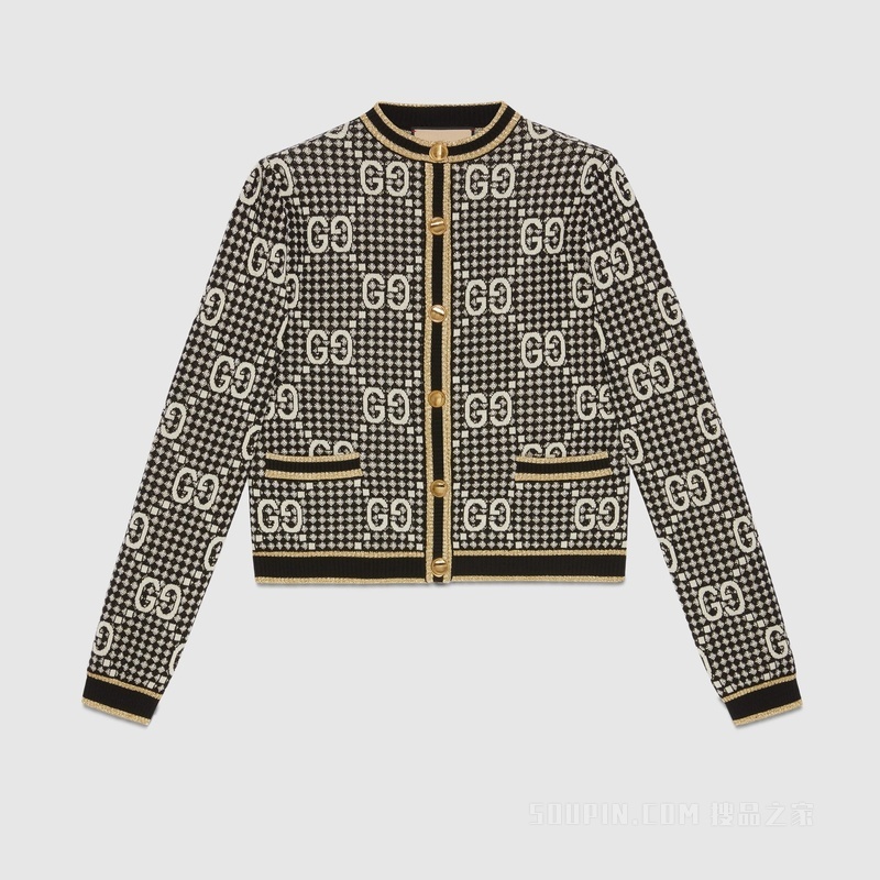 GG羊毛混纺提花开衫 灰色