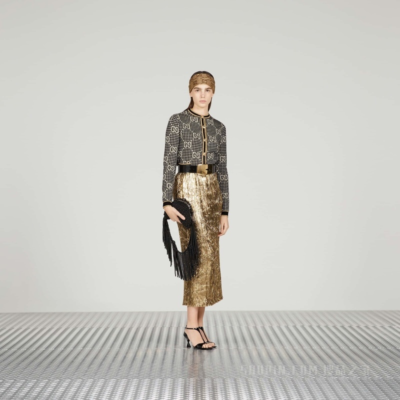 GG羊毛混纺提花开衫 灰色