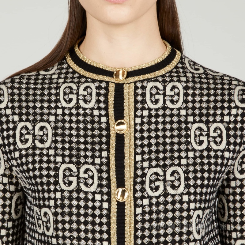 GG羊毛混纺提花开衫 灰色