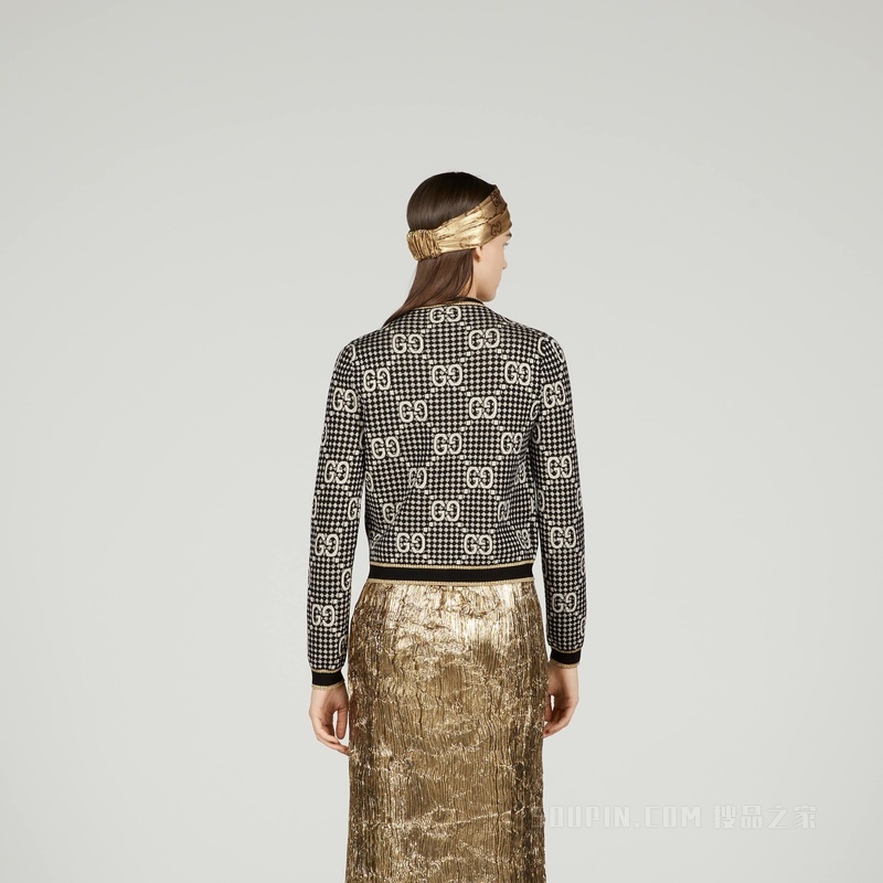 GG羊毛混纺提花开衫 灰色