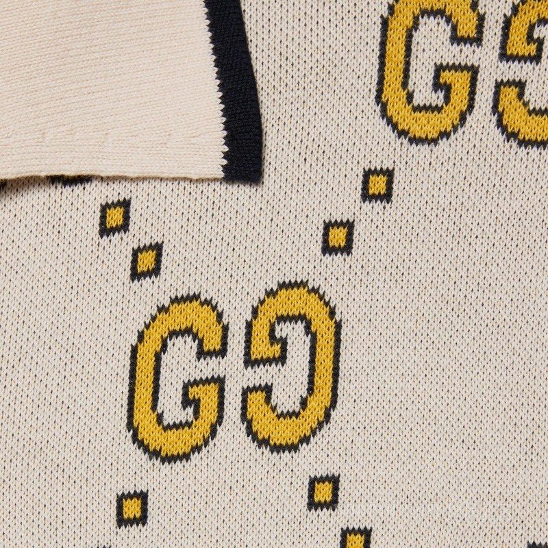 GG棉质保龄球衫 象牙白和黄色