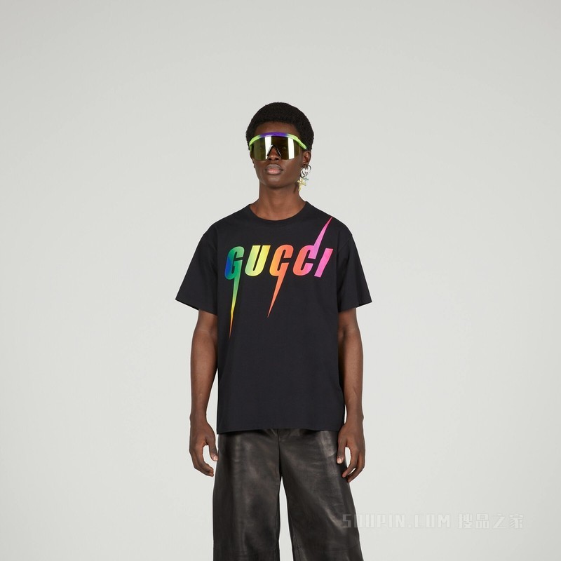 Gucci锋刃印花棉质T恤 黑色