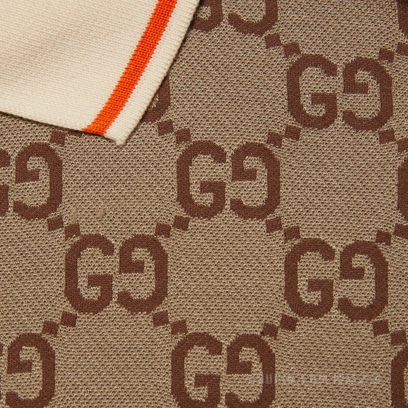 GG真丝棉混纺Polo衫 米色和乌木色