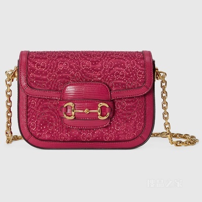Gucci Horsebit 1955系列GG水晶迷你手袋 深红色