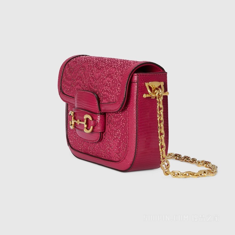 Gucci Horsebit 1955系列GG水晶迷你手袋 深红色