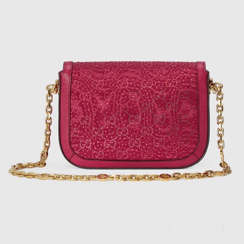 Gucci Horsebit 1955系列GG水晶迷你手袋 深红色