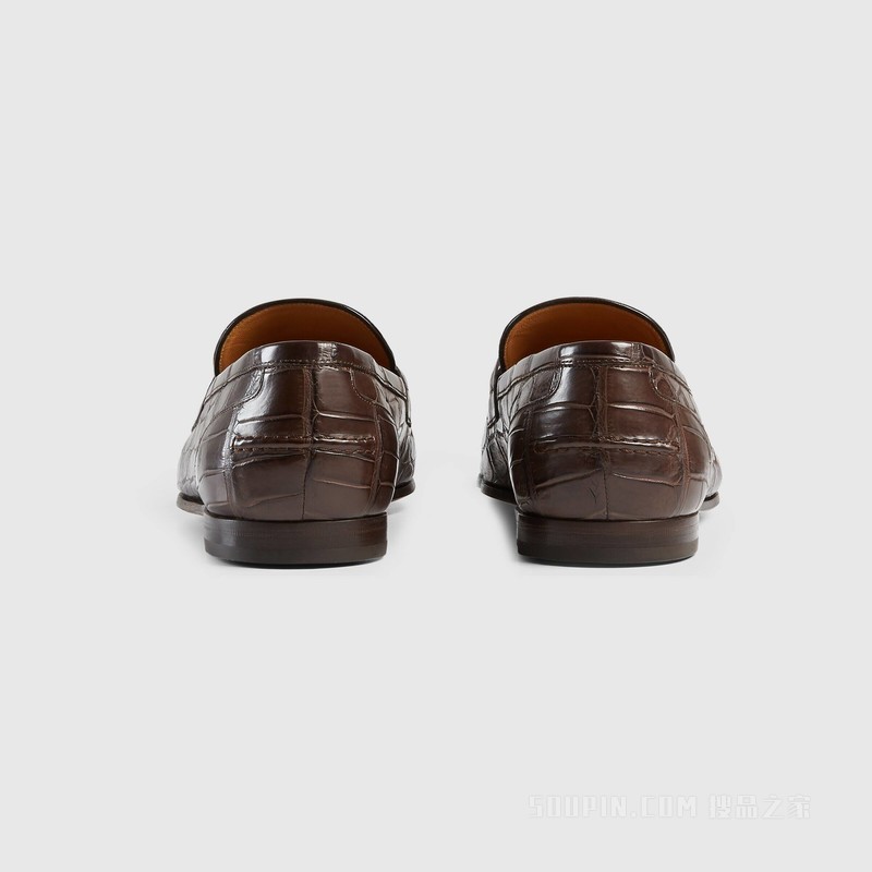 Gucci Jordaan系列男士鳄鱼皮乐福鞋 棕色