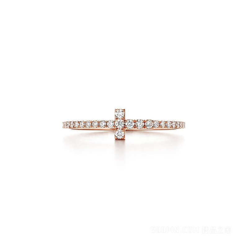 Tiffany T 系列 18K 玫瑰金镶钻线圈戒指。