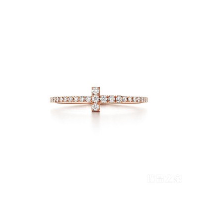 Tiffany T 系列 18K 玫瑰金镶钻线圈戒指。