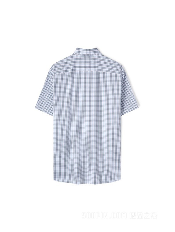 23新款春夏男装纯棉牛津纺时尚格纹尖角扣短袖衬衫30092