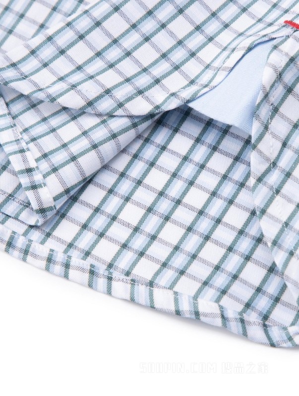 23新款春夏男装纯棉牛津纺时尚格纹尖角扣短袖衬衫30092