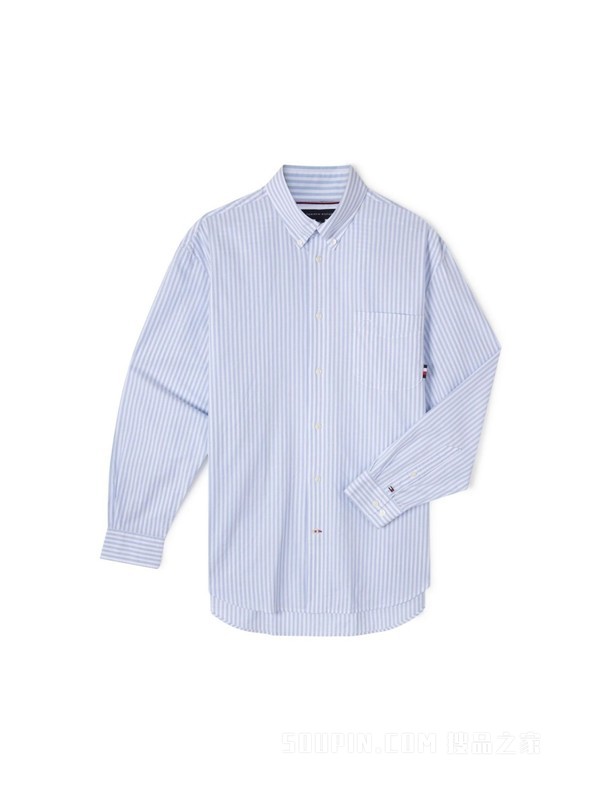 23新款春季男装牛津纺条纹尖角扣贴袋微弹衬衫MW0MW30909
