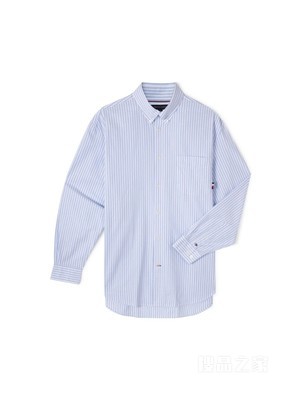 23新款春季男装牛津纺条纹尖角扣贴袋微弹衬衫MW0MW30909