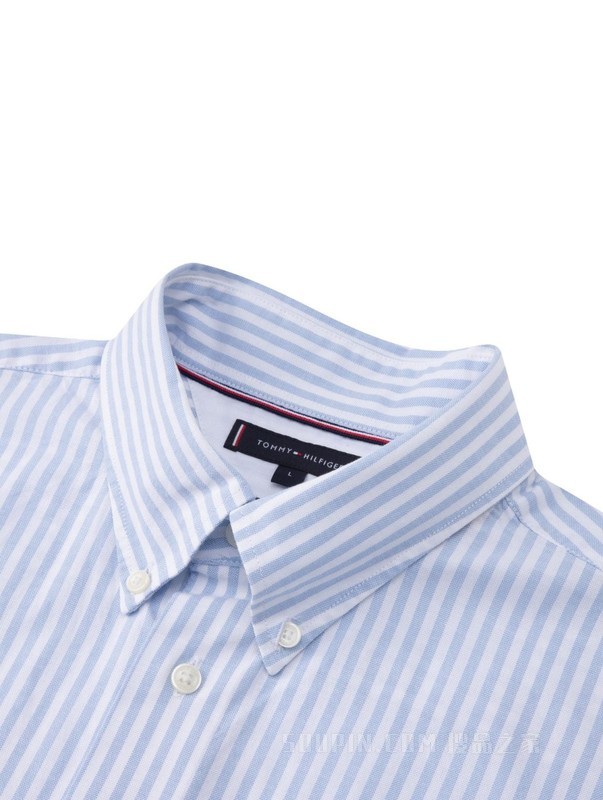 23新款春季男装牛津纺条纹尖角扣贴袋微弹衬衫MW0MW30909