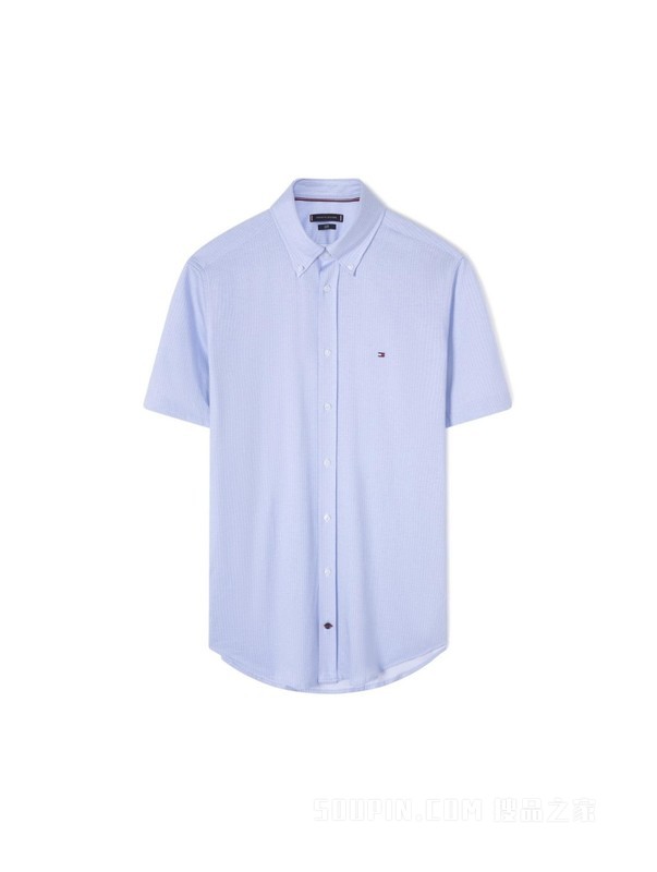 23新款春夏男装纯棉小绣标细条纹平纹修身版短袖衬衫30602