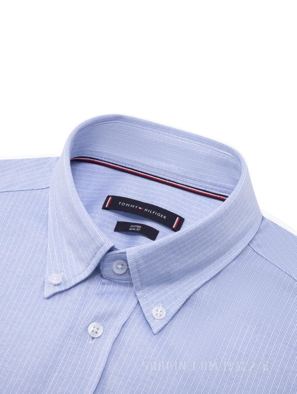 23新款春夏男装纯棉小绣标细条纹平纹修身版短袖衬衫30602